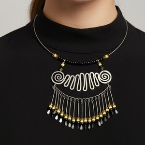 Artistic Black and Gold Necklace
